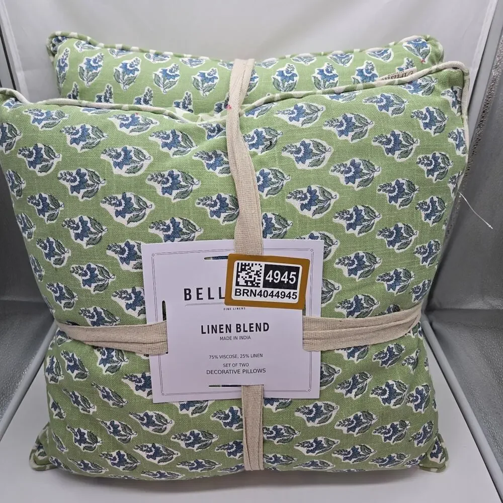 Linen Blend 2pc Pillow Set Floral Leaf 20x20